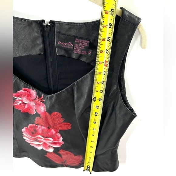 Shape FX Leather Vest Size 12 Floral Print Biker Corset Slimming Black Crop Goth - Picture 7 of 8